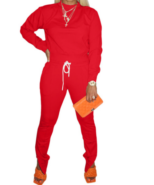 "No strings attached"  Envy Red Long sleeve pants set