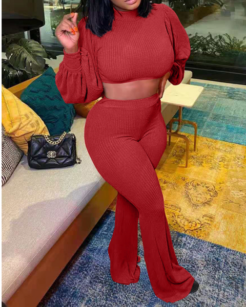 "Cropped" Envy Red 2 piece Pants Set